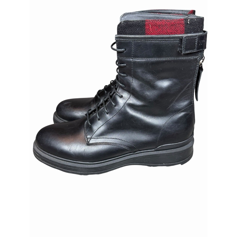 Woolrich Leather Work Combat Boots Buffalo Check Zip Vibram Sole Women's 7.5